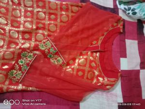 Elegant Red &amp; Gold Kurta