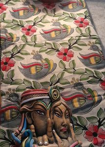 Madhubani Art Beautiful Red Border Saree