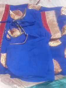 Blue &amp; Gold Embroidery Zari work Saree