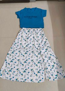 Slit Skirt And Top Set