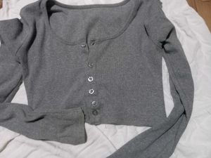 Grey Long Sleeve Crop Top