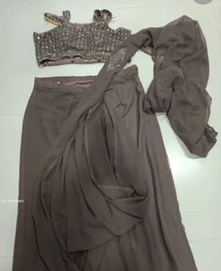 Elegant Brown Saree with Embellished Blouse