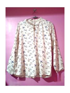 White Floral Full-Sleeve Top