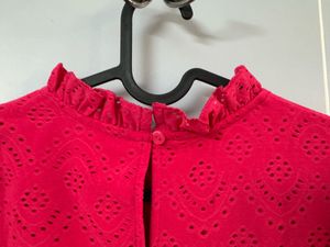 Ketch- Pink Eyelet Blouse - Ruffle Neck