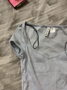 Blue Ribbed Crop Top + free gift