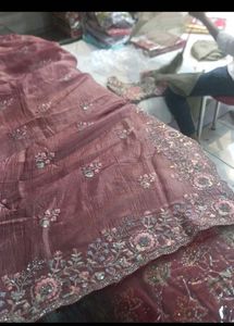 Embroidered pure crystal tissue Blend Saree