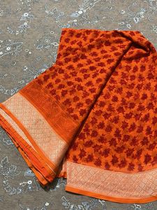 daily wear orange and red shade saree with blouse