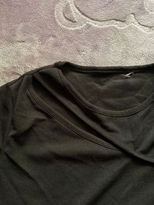Black Crop Top With A Slit On Shoulder
