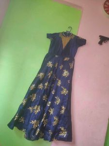 Elegant Navy Blue & Gold Embellished Dress