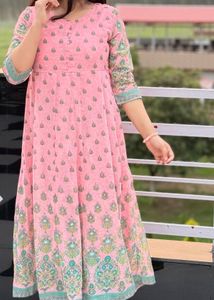 Pink Printed Anarkali Kurti