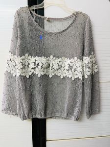 Gray Floral Lace Top