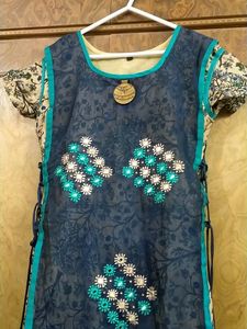 Anarkali Kurti Adjustable From Sides Colour Navy Blue With Mirror Work In Front
