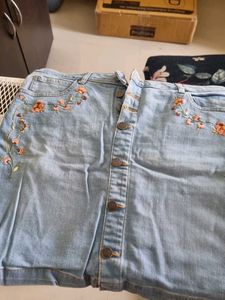 Embroidered Denim Skirt