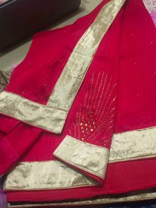 Red & Gold Saree In Cash 600 Rs