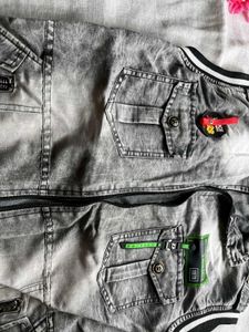 Gray Denim Vest with Hood