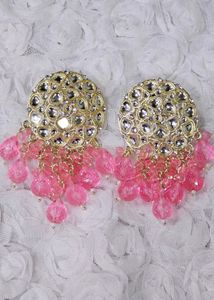 Golden Kundan With Pink Beads Earrings