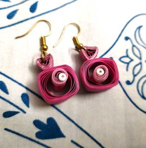 Pink Paper Quilling Earrings