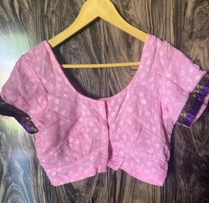 Pink Saree With Purple Lace