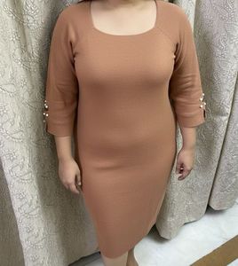 Elegant Knit Dress with Pearl Details