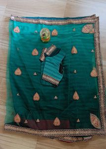 Embroidered Net Party wear saree with blouse