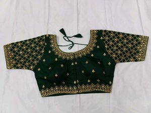 Partywear Bottle Green Heavy Work Blouse