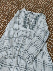 Checked Embroidered Top