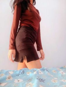combo Burgundy Cutout Top &amp; Skirt