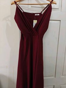 Berrylish Flared Maxi Dress With A Slit.