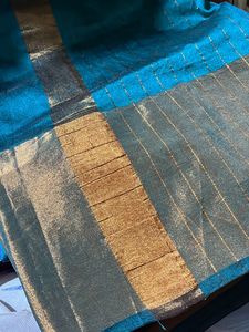Festive Silk Sari Cyan Colour