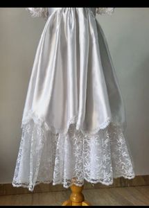 White Satin Dress with Lace Details