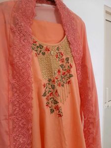 Plus Size Kurta Plazzo Set In Peach Color