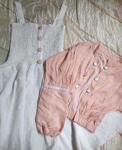 Peach Cardigan &amp; White Dress