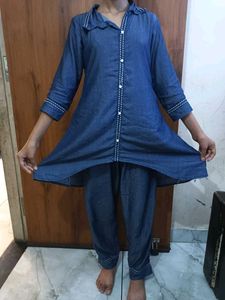 Denim Pajama Set up down dress plazo saath mein