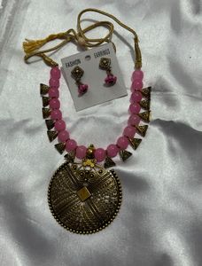 Brand new Pink Beaded Necklace &amp; Earrings Set