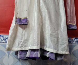 Elegant White &amp; Purple Anarkali Suit Gown