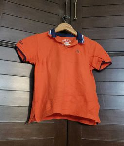 Women Orange Cotton Casual Polo Tshirt