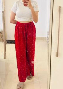 Red Printed Wide-Leg Palazzo Pants