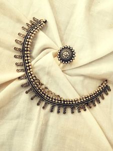 silver oxidised choker necklace and ring