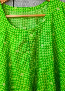 Lime Green Print Short Sleeve Dress