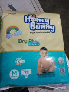 Honey Bunny Dry Plus Diapers - Medium (72 Count)