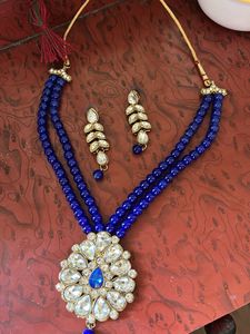 Blue beaded necklace and earring set