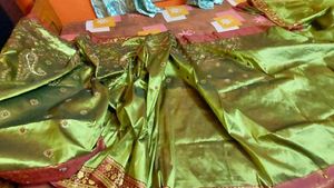 Elegant Olive Green Embroidered Saree