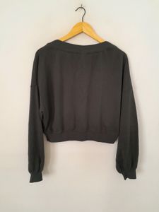 H&amp;M Charcoal Oversized Crop Sweatshirt
