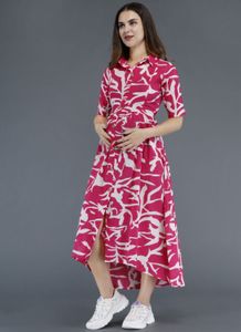 Pink Printed Maternity Dress