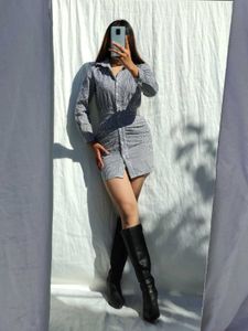Striped Gathered Bodycon Shirt dress