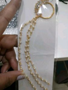 Diamond Gold Plated Nose Ring with 3 Chains