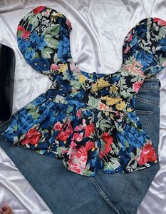 Floral beautiful neckline top