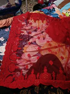 New Cherry Red Heavy Saree With Attached