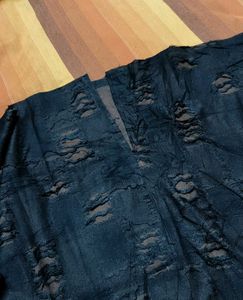Women Black Ripped Style Casual Top