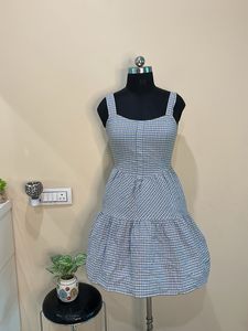Blue Plaid Sundress with Ruffle Hem